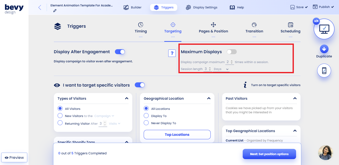 Screenshot of Maximum Display and Sessions settings