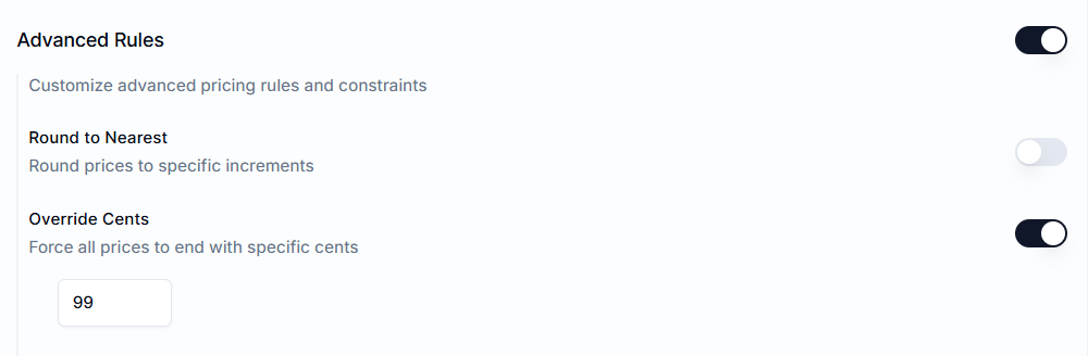 Screenshot of Price Rules-Override Cents