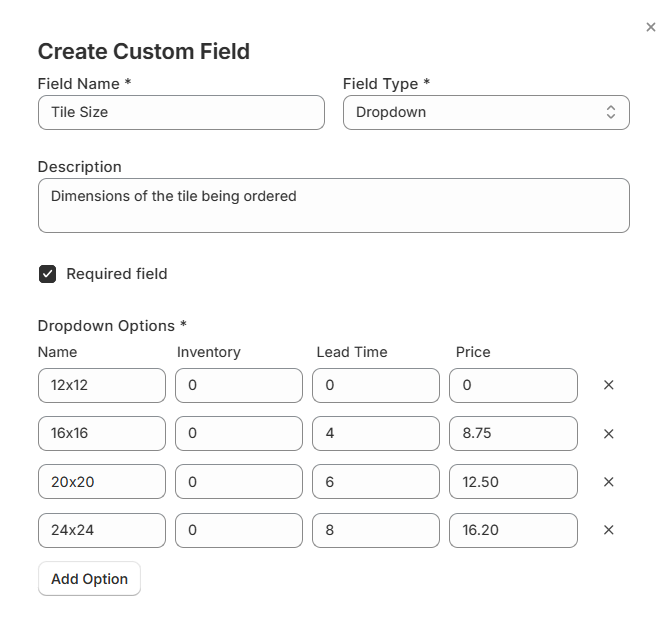 Screenshot of OrderPilot Create Custom Attribute