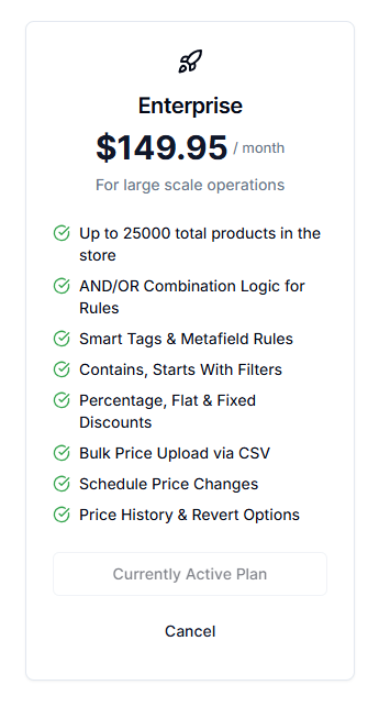 Screenshot of Price Rules Active Plan Highlight