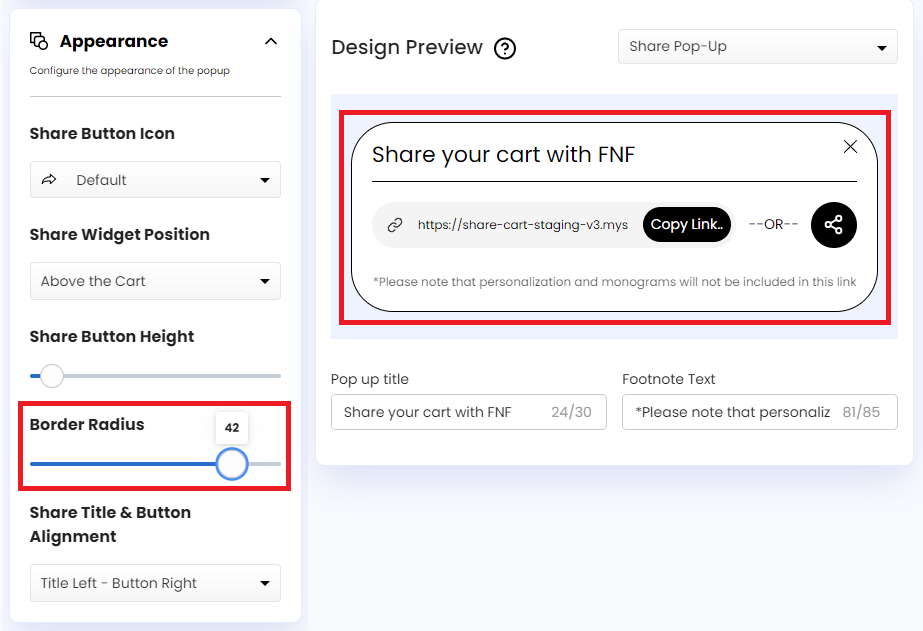 Screenshot of Border Radius-Share Pop-Up
