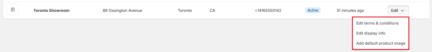 Screenshot of OrderPilot Location Edit Menu
