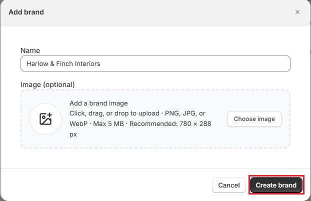 Screenshot of OrderPilot Add Brand Dialog