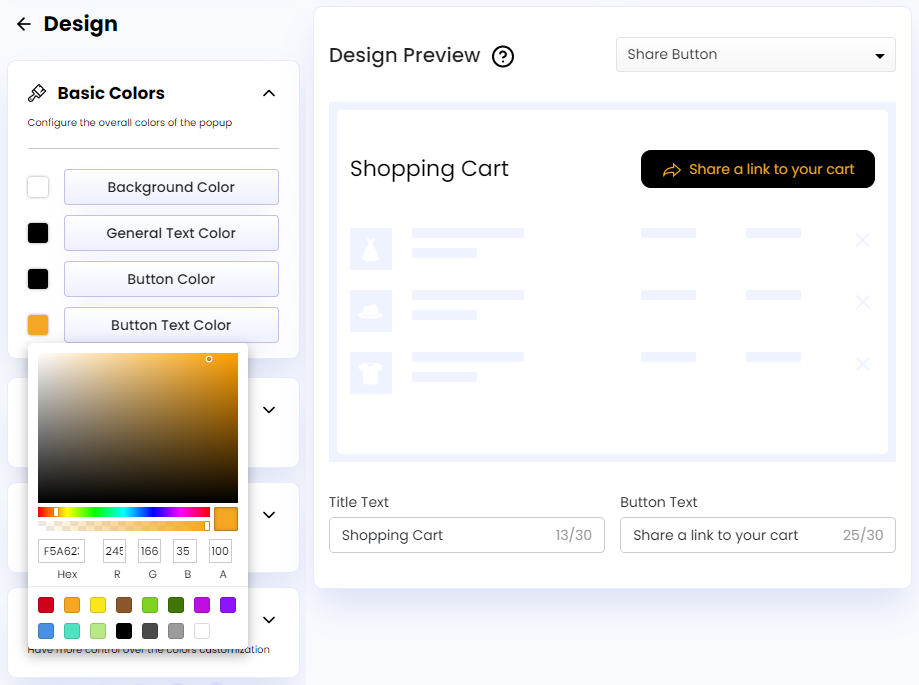 Screenshot of Button Text Color-Share Button