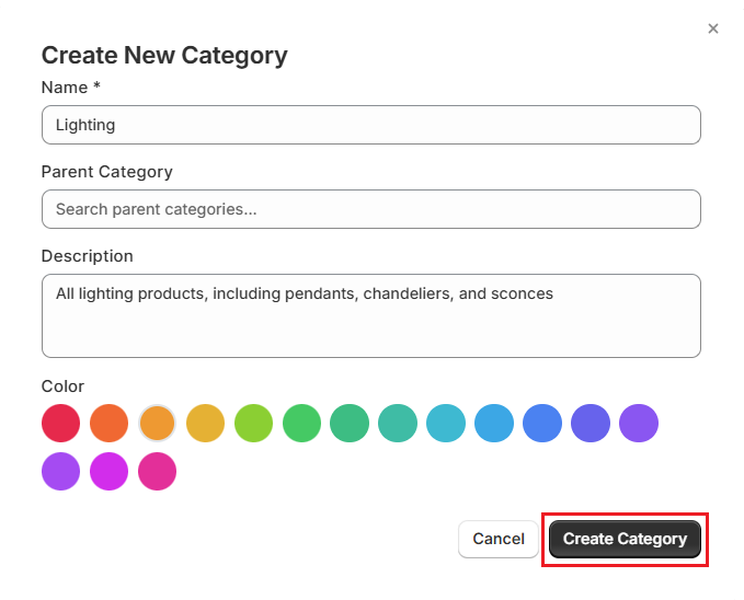 Screenshot of OrderPilot Create Category
