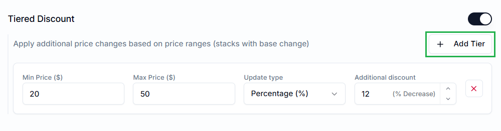 Screenshot of Price Rules-Tiered Discount