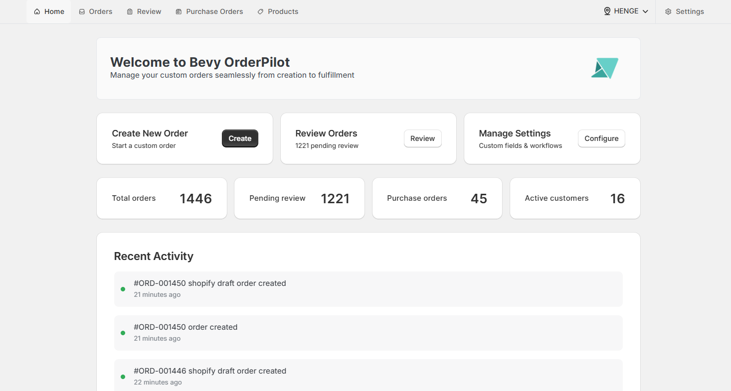 Screenshot of OrderPilot Dashboard