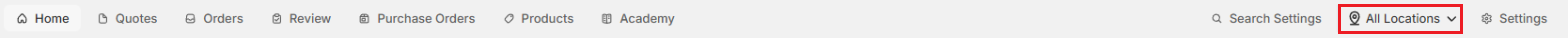 Screenshot of OrderPilot Top Navigation Bar With Location Filter