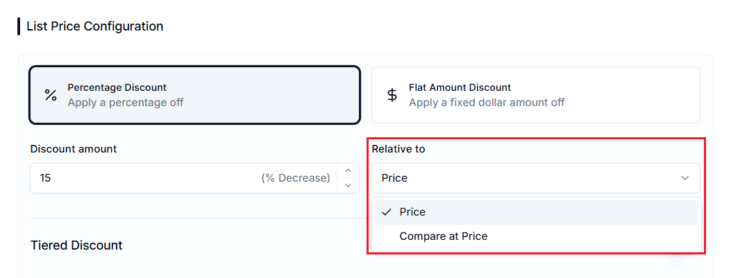 Screenshot of Price Rules Relative Pricing Logic