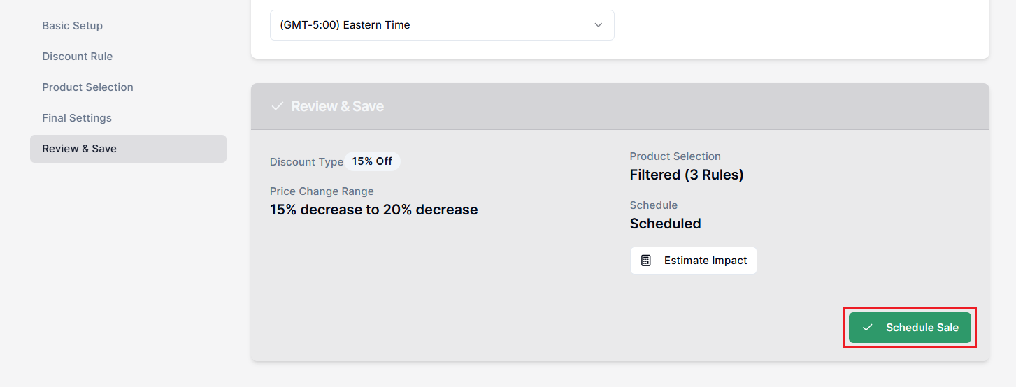 Screenshot of Price Rules-Review Changes and Save