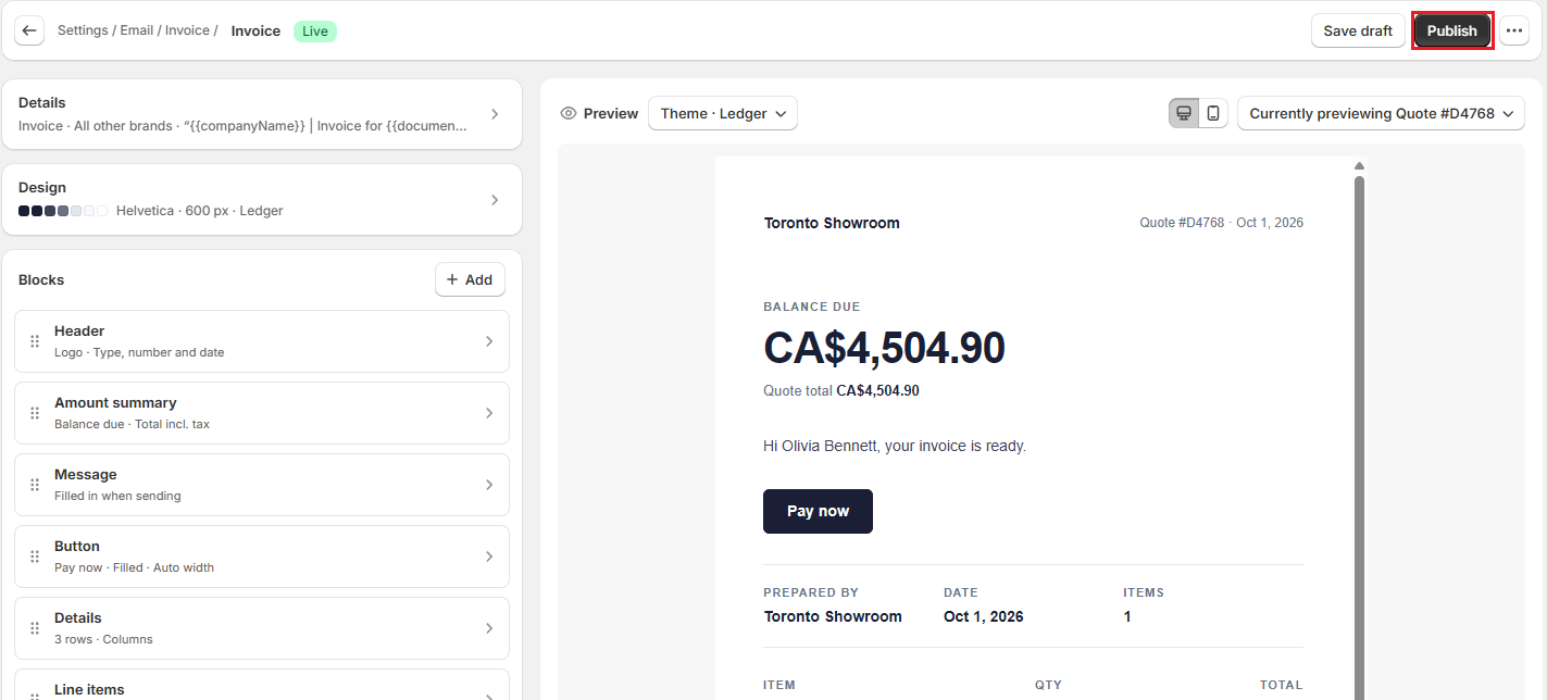 Screenshot of OrderPilot Email Template Editor