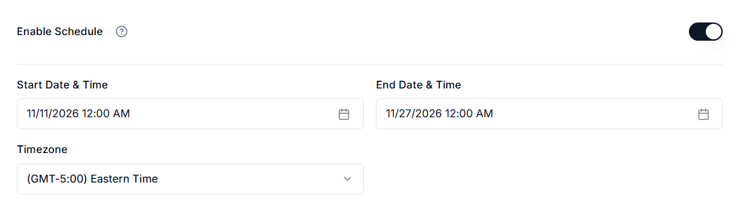Screenshot of Price Rules Scheduling
