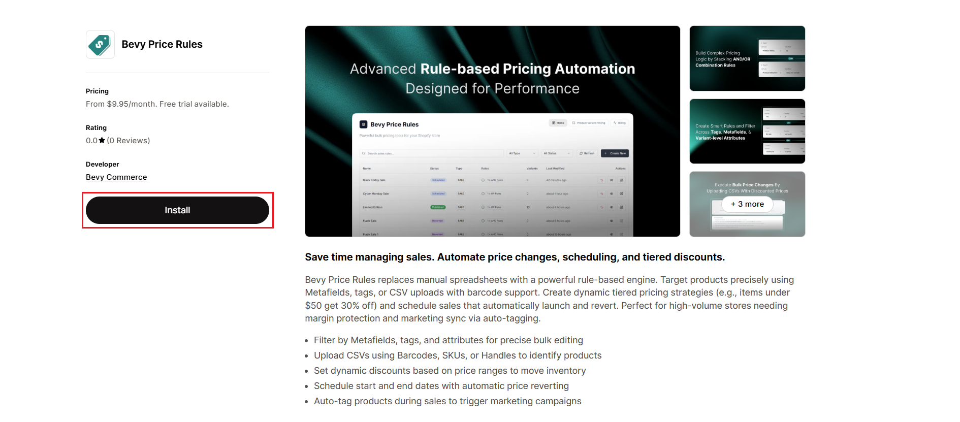 Screenshot of Price Rules on Shopify App Store