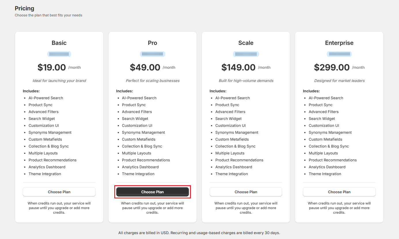 Surge Subscription Plans Screenshot of Surge Subscription Plans