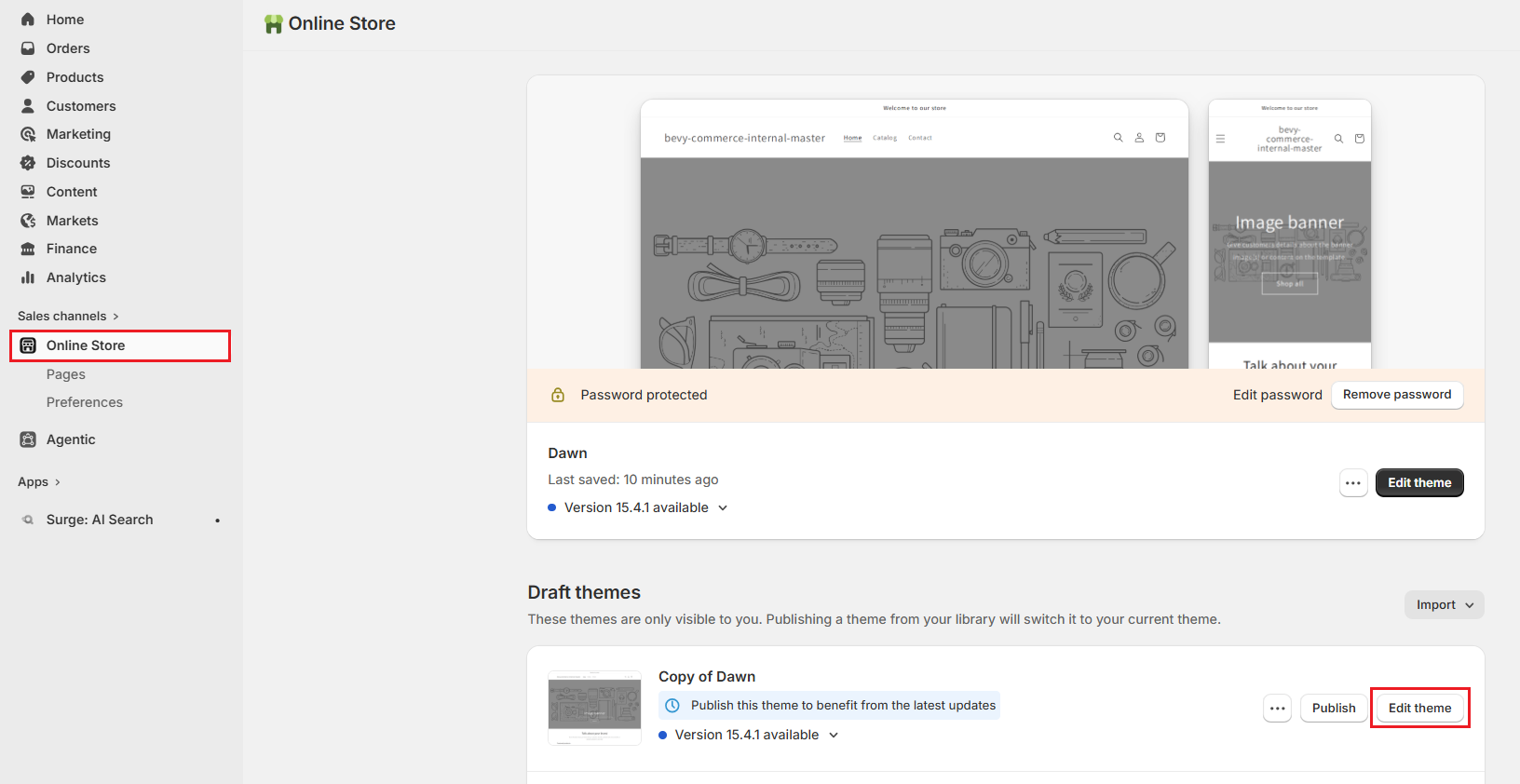 Shopify Admin Online Store-Edit Theme Screenshot of Shopify Admin Online Store-Edit Theme