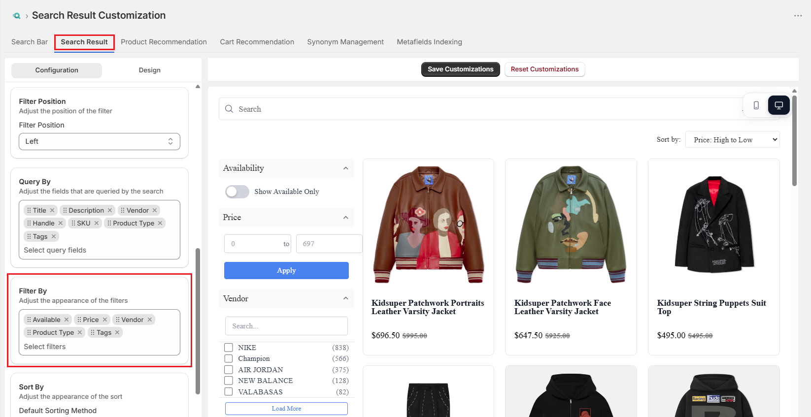 Surge Search Results Tab-Filter By Screenshot of Surge Search Results Tab-Filter By