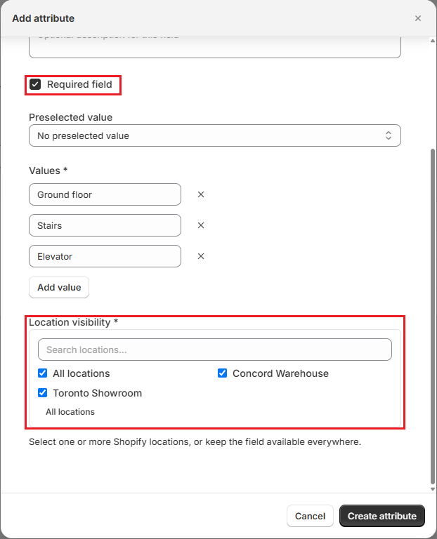 OrderPilot Add attribute dialog for a Delivery Access dropdown Screenshot of OrderPilot Add attribute dialog for a Delivery Access dropdown