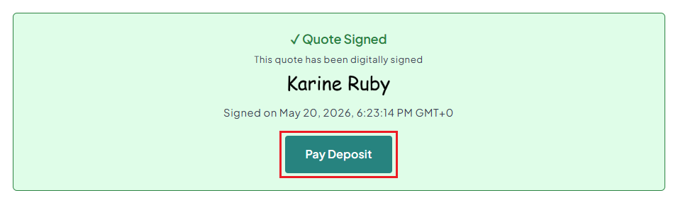 Screenshot of OrderPilot Sign Page-Click Pay Deposit