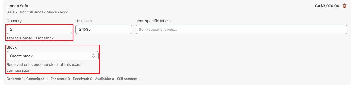 OrderPilot vendor card Edit form showing the Stock choice Screenshot of OrderPilot vendor card Edit form showing the Stock choice