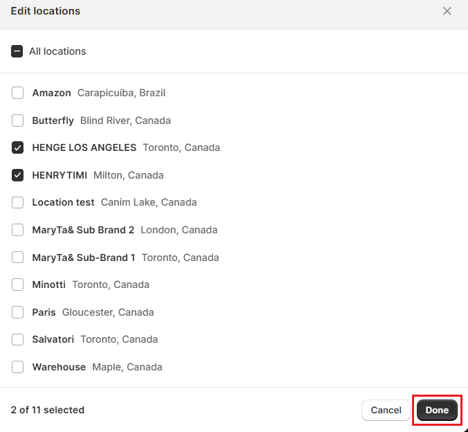 Screenshot of Shopify Admin Customize POS App-Assign Locations