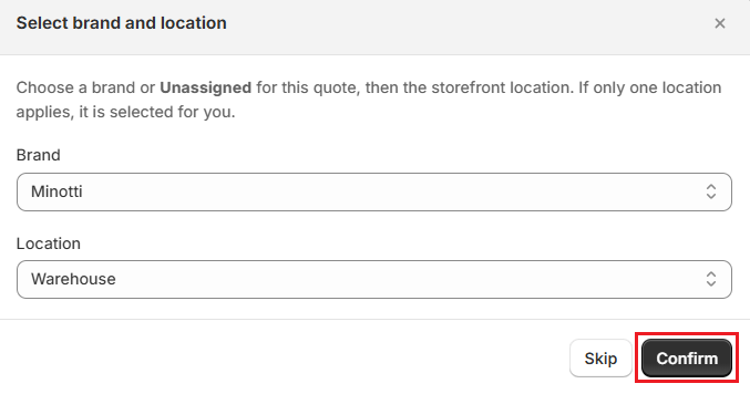 OrderPilot Create Quote-Confirm Location Screenshot of OrderPilot Create Quote-Confirm Location