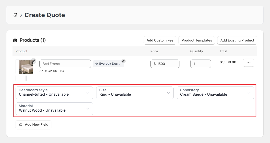 OrderPilot Create Quote-Configure Attributes Screenshot of OrderPilot Create Quote-Configure Attributes