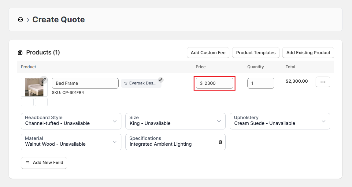 OrderPilot Create Quote-Adjust Price Screenshot of OrderPilot Create Quote-Adjust Price