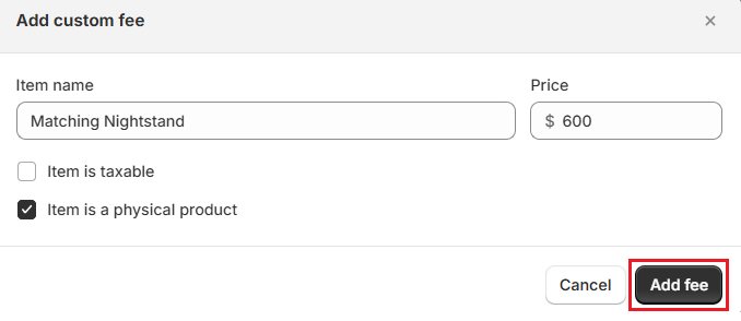OrderPilot Create Quote-Add Custom Fee for Add-on Screenshot of OrderPilot Create Quote-Add Custom Fee for Add-on