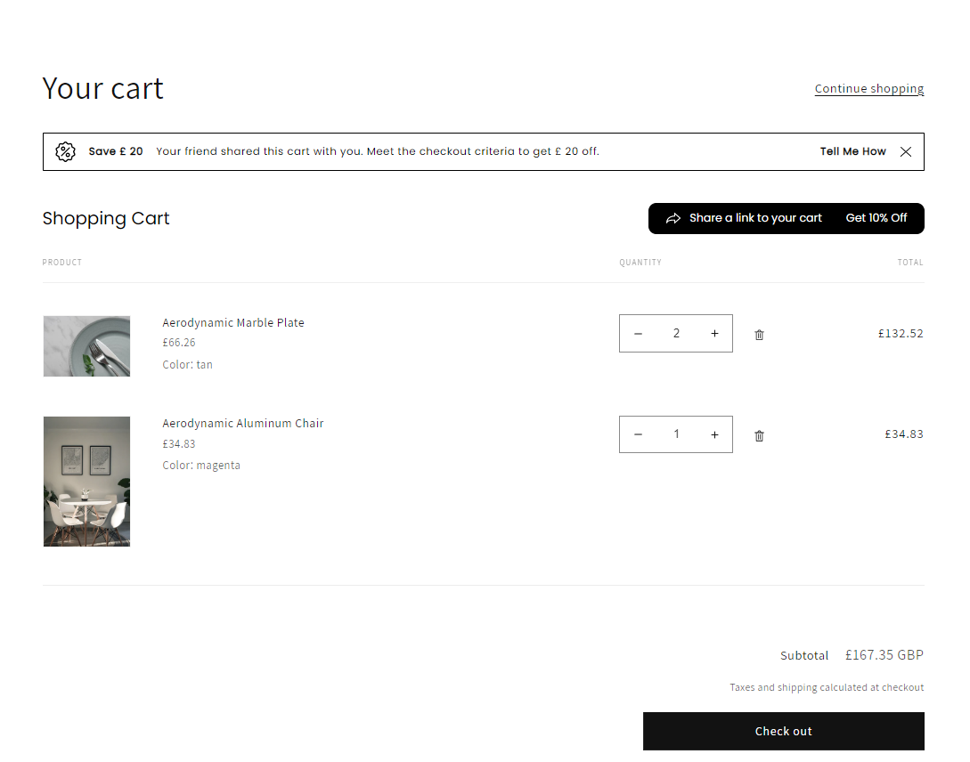 Screenshot of Recipient Incentive Banner on Cart Page