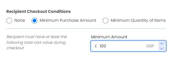 Screenshot of Share Cart Incentives Tab-Recipient Checkout Conditions