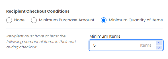 Screenshot of Share Cart Incentives Tab-Recipient Checkout Conditions