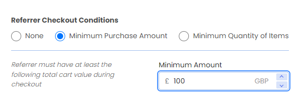 Screenshot of Share Cart Incentives Tab-Referrer Checkout Conditions