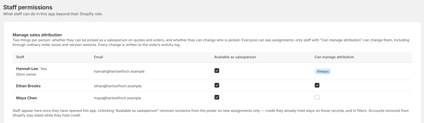 Screenshot of OrderPilot Staff Permissions