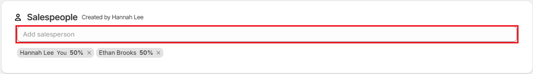 Screenshot of OrderPilot Salespeople Card on an Order