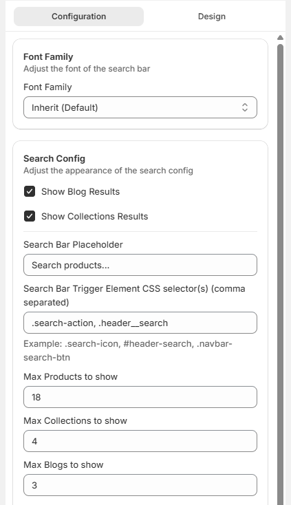 Surge Search Bar Customization Tab-Configuration Screenshot of Surge Search Bar Customization Tab-Configuration