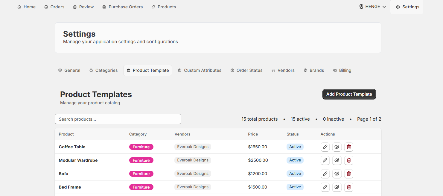 Screenshot of OrderPilot Product Template