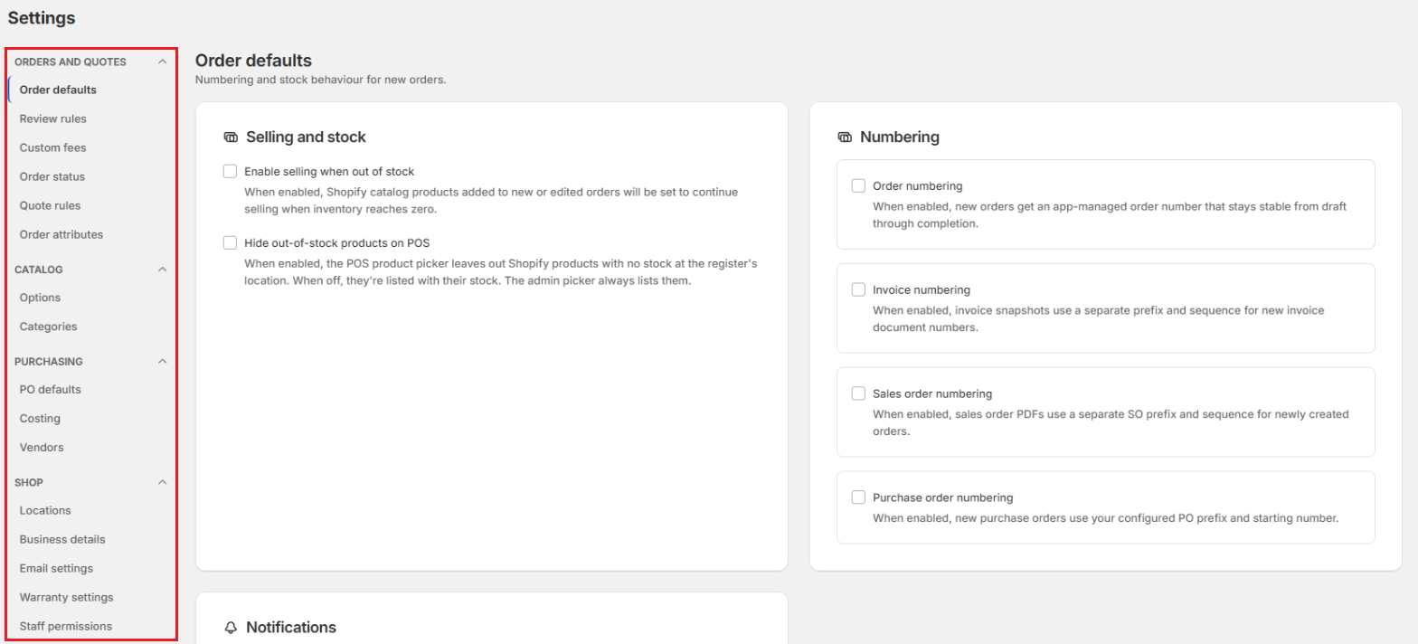 OrderPilot Settings Page With the Left Menu Screenshot of OrderPilot Settings Page With the Left Menu