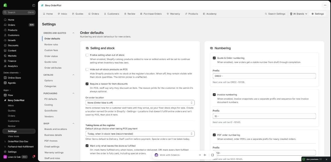 Settings sidebar The Settings page sidebar showing all configuration sections