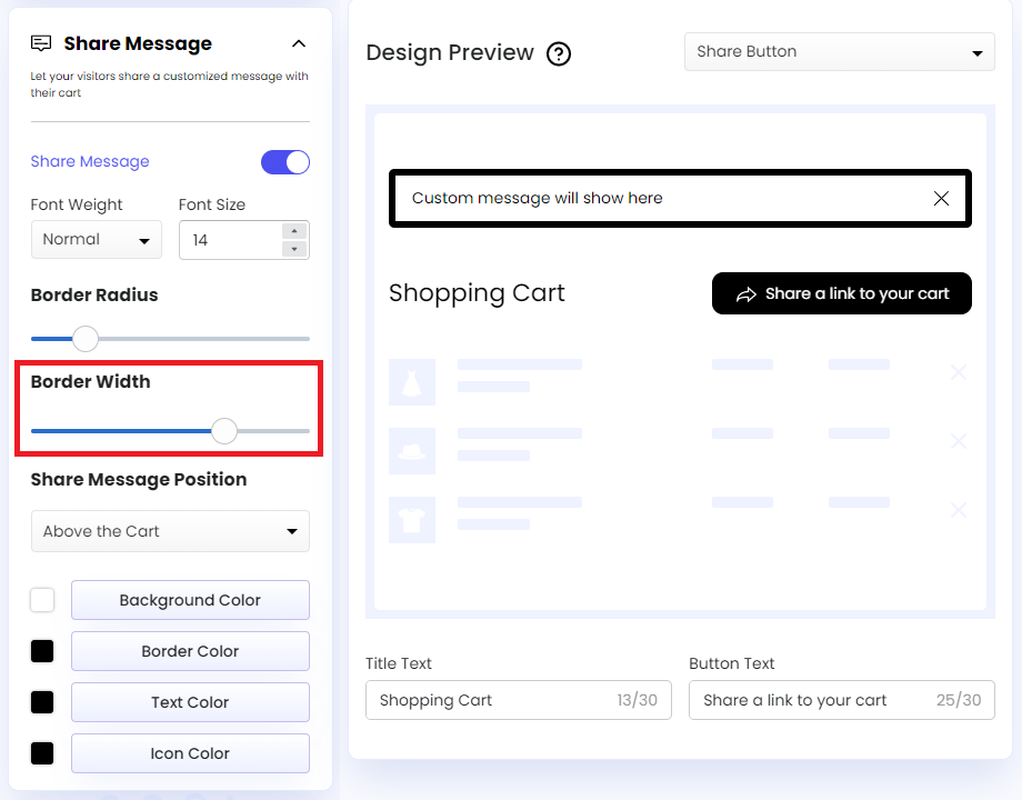 Screenshot of Share Message-Border Width