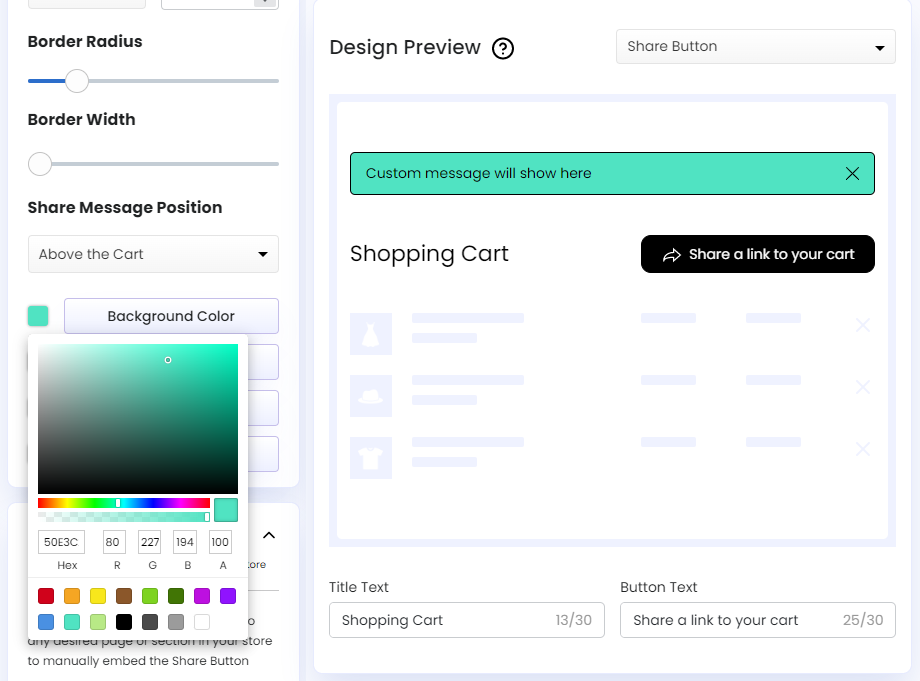 Screenshot of Share Message-Background Color
