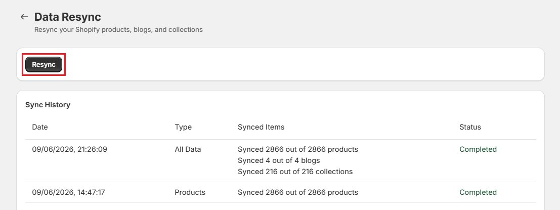 Surge Resync Data Screenshot of Surge Resync Data