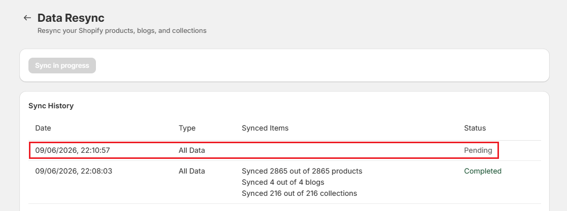 Surge Resync Data-Pending Screenshot of Surge Resync Data-Pending