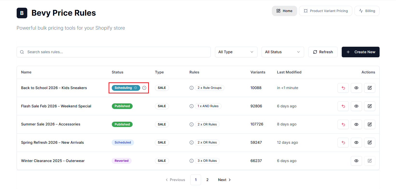 Screenshot of Price Rules Dashboard-Sync Progress Indicator
