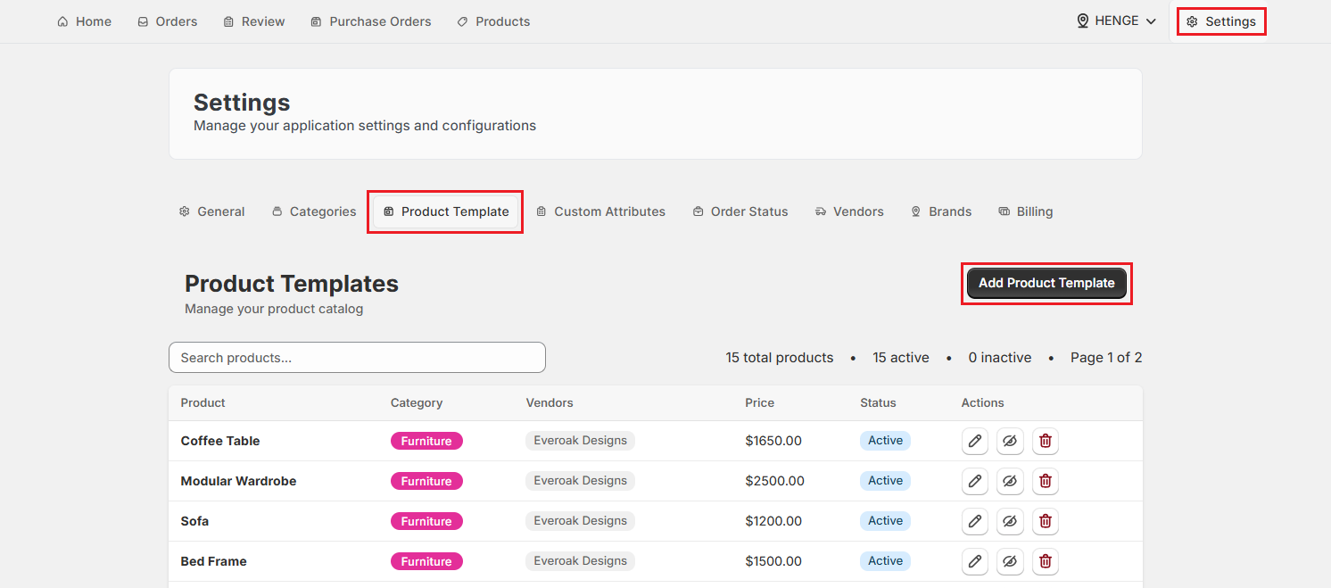 Screenshot of OrderPilot Product Template Tab-Add Product Template