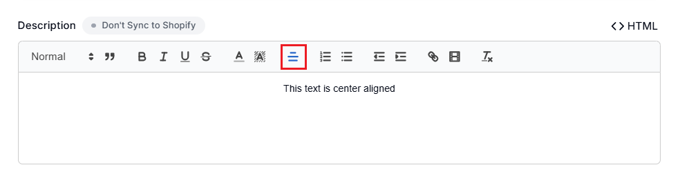 Screenshot of Smart Collections Builder Rich Text Editor-Text Alignment
