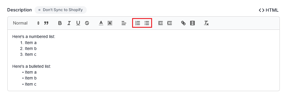 Screenshot of Smart Collections Builder Rich Text Editor-List