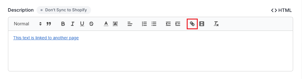 Screenshot of Smart Collections Builder Rich Text Editor-Link