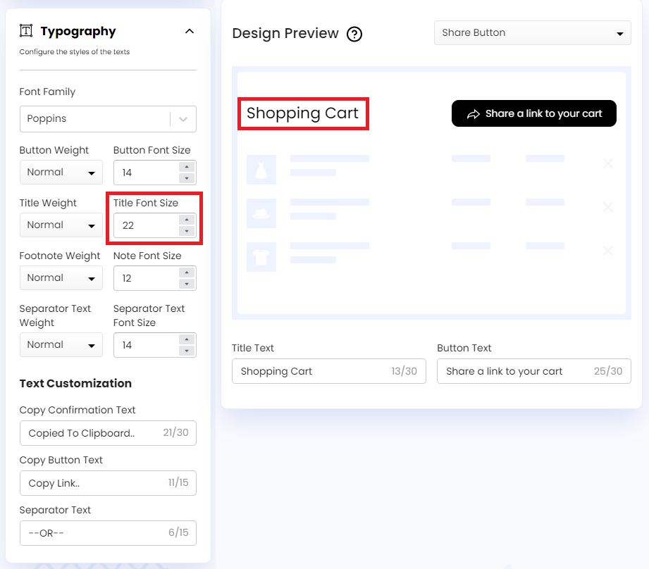 Title Font Size-Share Button