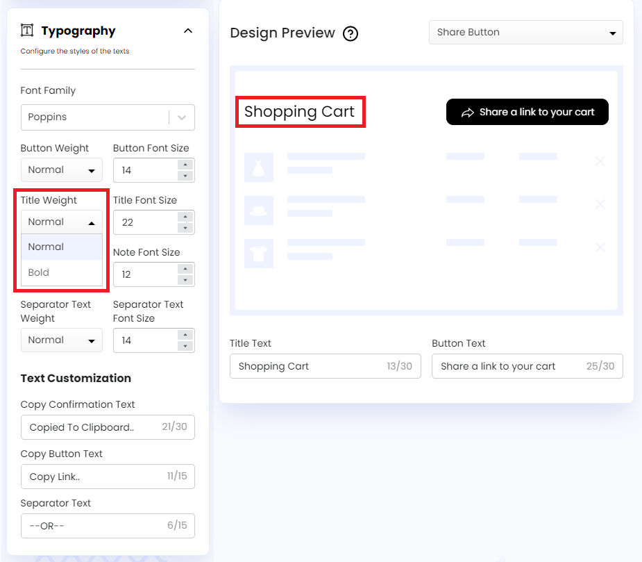 Title Weight-Share Button