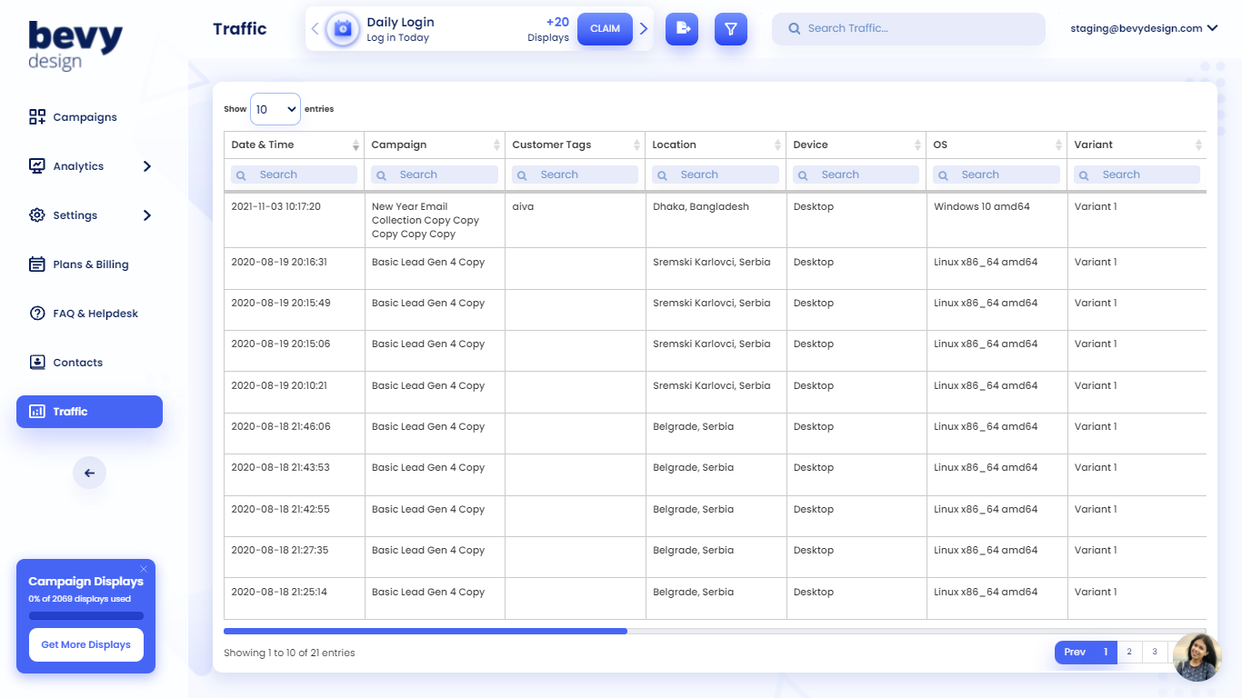 Screenshot of Bevy Design Traffic View